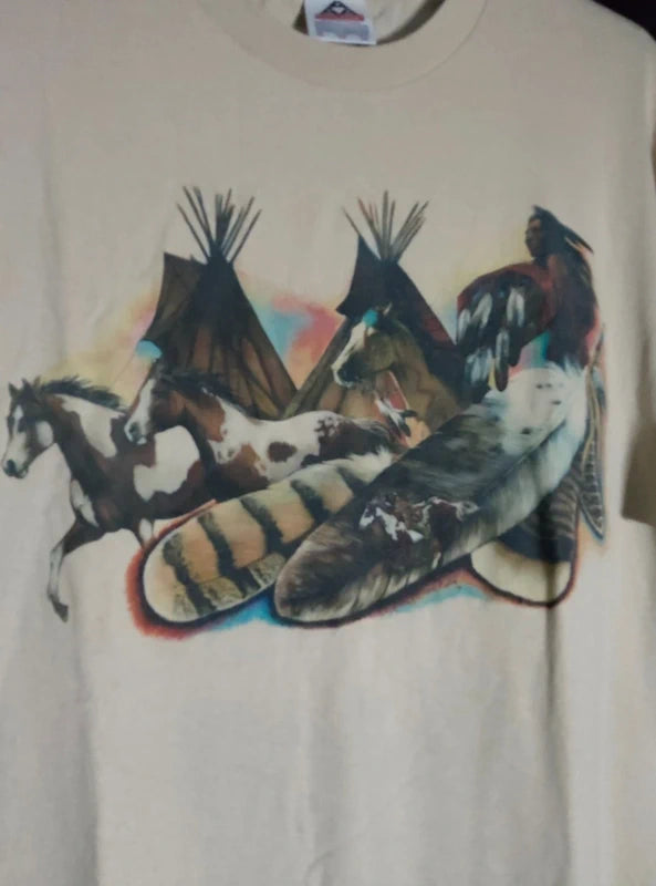 T-shirt Vintage Motif Indien Signé Carol Martin (1998)